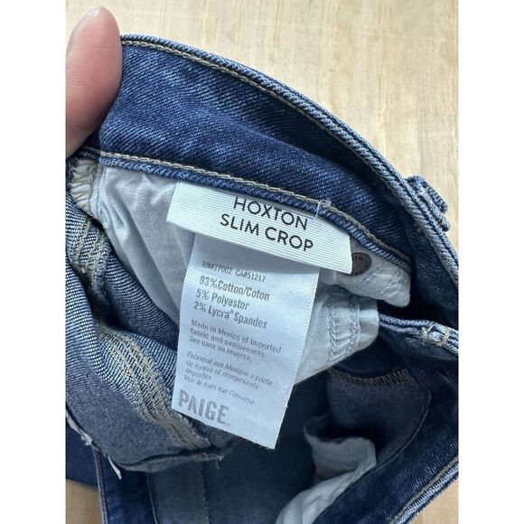 Paige Jeans Sz 30 Hoxton Slim Crop Dark Wash NWTs Raw Hem Darcel Distressed - Picture 5 of 5